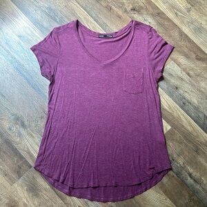 Femme V-Neck Pocket Tee- Large- Wine/Berry
